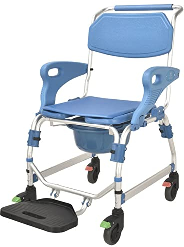 CCYENG Dusch-Toilettenstuhl mit Rädern - 4-in-1-Duschrollstuhl - mit Toilettenstuhl mit Rädern - Verstellbare Armlehnenhöhe - rutschfeste, sichere Mobile Toilette - fü