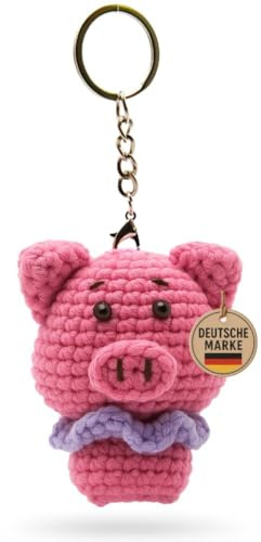 KEYSPACE Schlüsselanhänger Glücksbringer Schwein - handgehäkeltes Geschenk