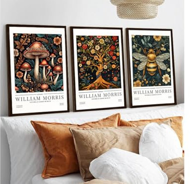 Set of 3 William Morris Art Print, Mushroom Tree of Life Bee Picture, William Morris Exhibition Poster, Elegant Home Decor, Ready To Hang Picture, Framed Wall Art (A3 - Set of 3 PRINT (Unframed))