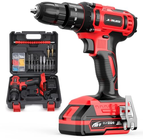 20V Cordless Drill, Electric Power Drill Set with Battery Charger and Carrying Case, 3/8” Keyless Chuck, 2 Variable Speed, 18+3 Torque, 72pcs Driver Bits and Belt Hook, Red
