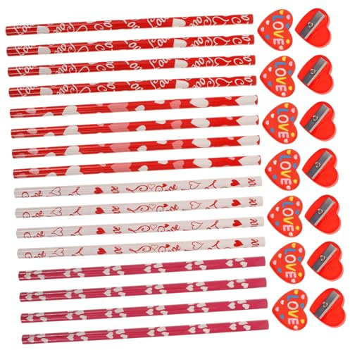 NUOBESTY 60-Teiliges Bleistiftset Zum Valentinstag Etikettenstifte Ästhetische Herz-Radiergummis Großpackung Diese Geformten Valentinstag-Radiergummis Bleistiftspitzer Babyrosa Wie
