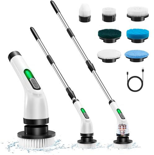 Electric Cleaning Brush Household, Electric Cleaning Brush with Adjustable Handle, 7 Interchangeable Drill Heads, 2 Speeds, for Bathtub Shower Tile Floor Kitchen Car (black)