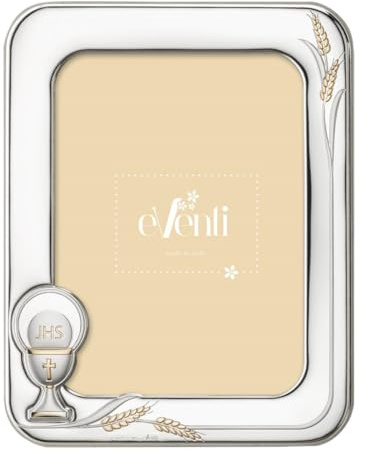 Generico Cadre pour communion en argent PVD avec calice JHS et épis 10 x 15 cm