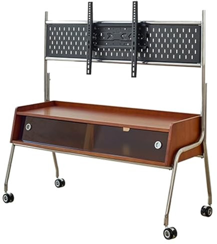 LYXWGRZD Support TV sur Pied, Support TV roulettes for 55-75 Pouces, Meuble TV avec Portes Coulissantes, Pied TV Universel en Hauteur, Pied pour Téléviseurs for Salon, Chambre