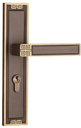 Serrure de porte magnétique silencieuse d'intérieur de style chinois en laiton, serrure de porte de chambre à coucher, serrure de porte rétro à double porte en bois(LengthenedCoffeeBronzeSilent)