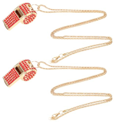 lasuroa 2st Bling-Pfeifen, Metallkristall Strass Pfeifen Lauter Klarer Klang Sportpfeife mit Kette Geschenk für Lehrer Schiedsrichter Offizielles Rettungsschwimmer Basketballtraining (Gold, Rot)