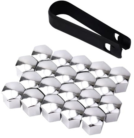 BOXOB 20pcs 21mm Hexagonal Nut Covers, Car Wheel Lug Nut Covers with Removal Tool Wheel Bolt Caps Automotive Exterior Accessories for Most Car (Silver)