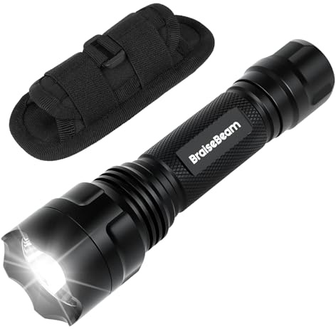 BraiseBeam taktische Taschenlampe mit Holster, 1200 hohe Lumen Polizei LED-Taschenlampe mit Gürtelhalter, Single Mode Law Enforcement Taschenlampe mit Holster für Duty Belt
