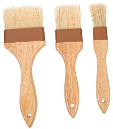 GLEAVI 3pcs Baking Pastry Brushes Set Beech Wood Handles and Natural Bristles for Even Oil or Sauce Application, Sturdy Design Suitable for Family Gatherings and Barbecues