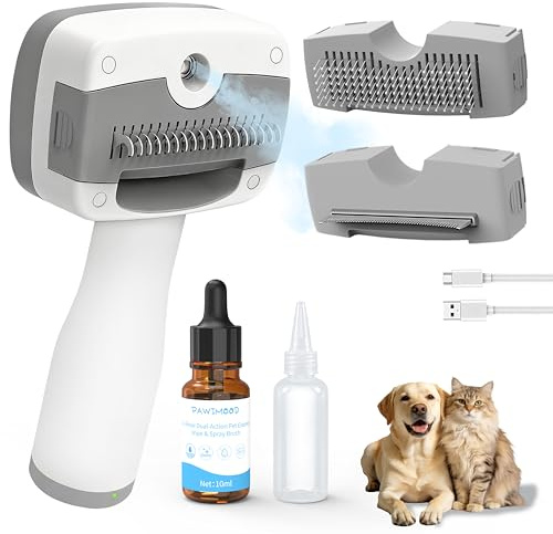 Pet Steam Brush for Dogs,Self-Cleaning,3 Swap-in Heads,Spray Hair Remover