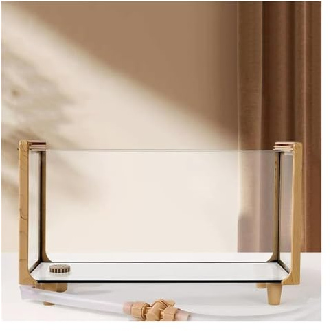 CSYQPDMBDL Kugelaquarium, Goldfischglas, Fischglas mit Holzmaserungsrahmen, rechteckiges Glas-Aquarium, Schildkrötenbecken(Medium)