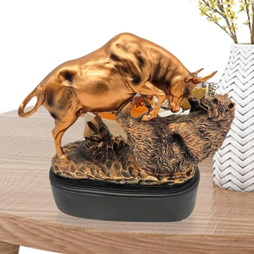 Beca Bull Bull Bear Sculpture - Resina Símbolo de la Figura de Finanzas, Elegante Estatua de Arte Decorativo | Ornamento de Colección Versátil para Oficinas de los Amantes de la Decoración de Mesa