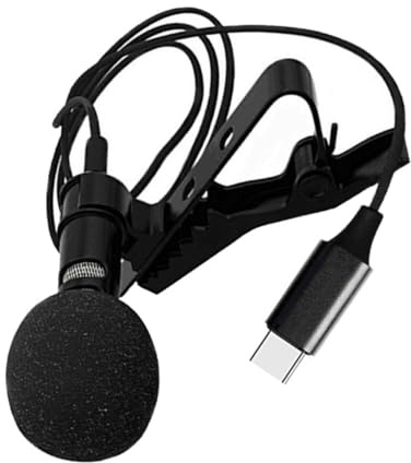 Kleiner Lavalier Mikrofon für Smartphones mit Typ C-anschluss, Schwarz | Kondensatortyp mit Clip, Rauschminderung Integriert, Metall Kunststoff Ausführung, 1 Stück mit Pu Tasche