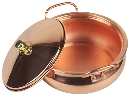 Kupfertopf für Herd, Pasta Pot Schmortopf Mit Deckel, Doppelohr Suppentopf, handgefertigt Shabu,Topf Hot Pot, für Picknick, Herd, Haushalt, Kochen zu Hause(2.0L)