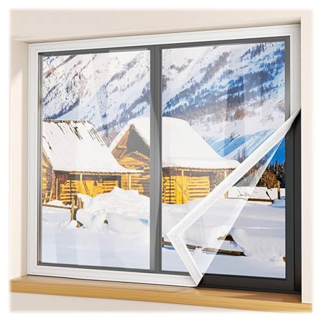 Kit de Film D'isolation Thermique Transparent Film Isolant Film Isolant Thermique Intérieur sans Perçage Anti-Froid Isolation Phonique(220x260cm-7.2 * 8.5')