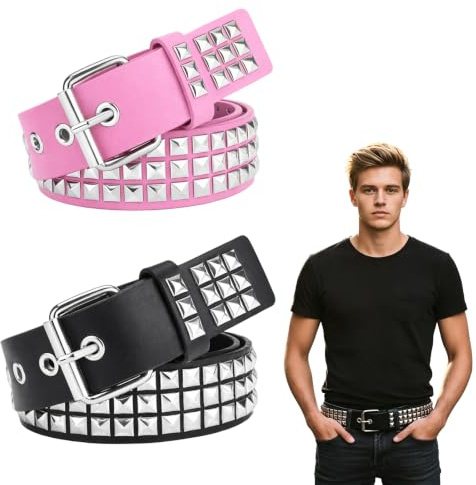 PjuQow 2 Stück Nietengürtel, Studded Belt, Gürtel Nieten, Gotischer Stil, Metallpunk, geeignet für alle Arten von Jeans