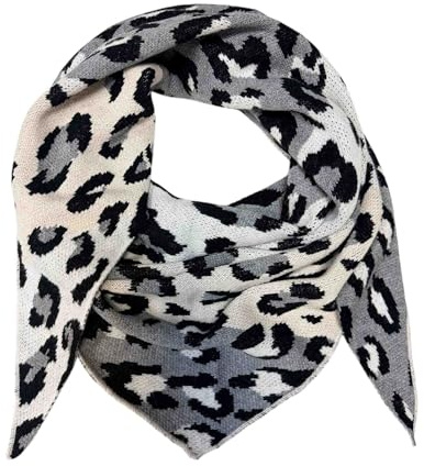 Jeamis XXL Dreieck Strickschal Leopard Warmer Winter Schal Fashion Tuch Dreieckschal Schlauchschal Stola Herbst Frühling Wolle Tuch Leo Italy