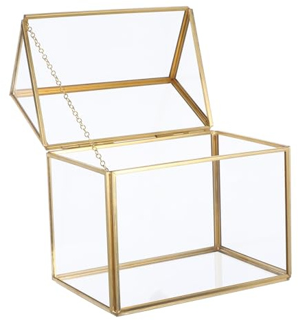 YARNOW Terrario de Cristal con Forma de Casa Dorada Maceta Geométrica Cúbica para Plantas Aéreas y Musgo Mini Invernadero Decorativo para Interiores Exhibidor de Helechos y Flores