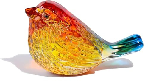 Bunte Glasfigur, Rotkehlchen, handgefertigt, Kunst-Kristallglas, Vogelfigur, künstlerisches Tier-Sammelstück für Zuhause, Regal-Dekoration, einzigartiges Geschenk für Weihnachten, Geburtstag und