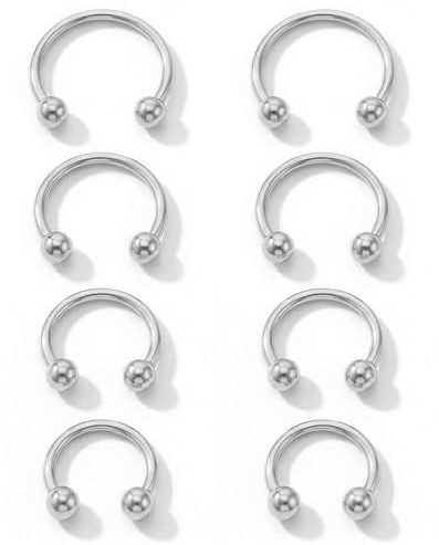 Yolev 8 pcs Septum Piercing Jewellery Silver Septum Ring 16g Horseshoe Ring