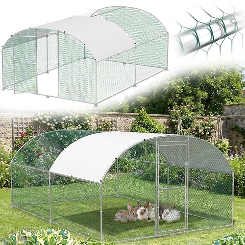 VA-Cerulean Hühnerstall Freilaufgehege 3x4x2m, Verzinkter Stahlrahmen Geflügelstall Hühnerhaus Bogenform Design mit Sonnenschutzdach, Outdoor Hühnerkäfig Voliere für Hühner, Enten, Kleintiere