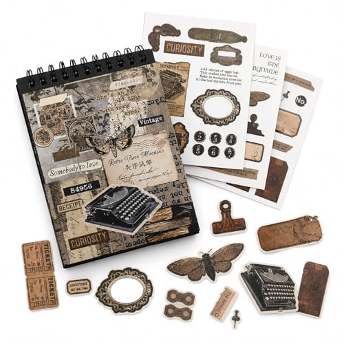 Nurila Sticker Book Set, 50 Blatt Vintage Scrapbook Stickers | Journaling Zubehör mit 600+ Motiven für Fotoalbum, Tagebuch und Scrapbooking