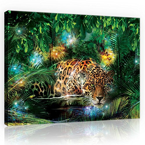 Forwall Leinwand Bilder - Jaguar Dschungel Tiere Modern - 100x75 cm | Leinwandbilder, Bild auf leinwand, Wandbild XXL groß Wandbilder für Wohnzimmer Schlafzimmer Wohnzimmerbilder