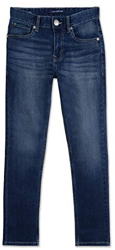Calvin Klein Boys' Skinny Fit Stretch Denim Jeans, 5-Pocket Style, Zipper Fly & Button Closure, Authentic, 16