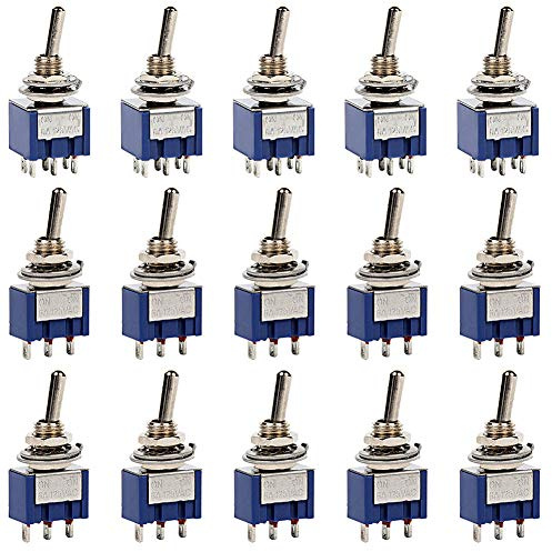 KeeYees 15 Stück Kippschalter, 5 Stück 6 Polig 2 Position SPST Metallhebel Kippschalter + 10 Stück 3 Polig 2 Positionen Mini SPDT Ein/Ausschalter AC 125V 6A