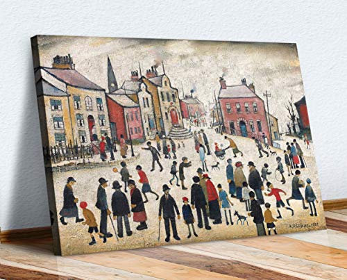 LS Lowry People Standing About CANVAS WALL ART PRINT ARTWORK PAINTING FRAMED (36in x 24in / 91cm x 60cm)