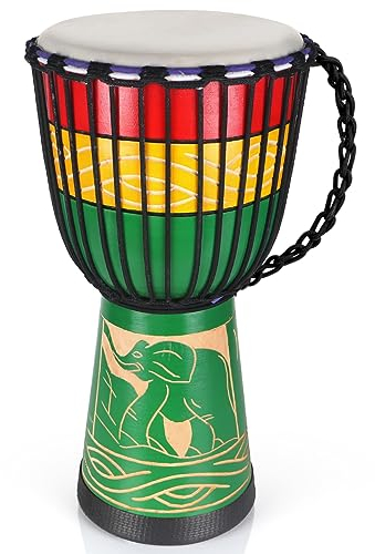 lotmusic Afrikanische Djembe Trommel 9,5 '' Geschnitzte Mahagoni Kongo Trommel Professionelle Bongo Trommel mit Ziegenfell Trommelfell für Erwachsene