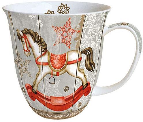 Ambiente Tasse en porcelaine d'environ 400 ml Tasse en porcelaine pour thé ou café Rocking Horse Automne Hiver Noël