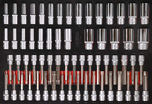 KS Tools 811.0063 Juego de llaves de vaso de 1/2'' y llaves de vaso con punta en inserto de gomaespuma, 63 pzs