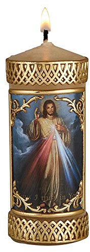 CB Church Supply Candle - Will and Baumer - Hand-Decorated Family Prayer Paraffin Devotional Candle with Decal, 4.75-Inch, The Divine Mercy