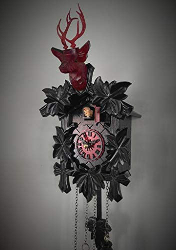 Clockvilla Moderne Kuckucksuhr Design Wanduhr Quarz Uhr Hirschkopf Kukuksuhr Schwarz rot