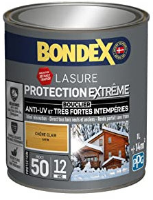 BONDEX - Lasure Bois Protection Extrême - Anti-UV/Humidité - Haute Résistance - Séchage Rapide - 1L - Chêne Clair