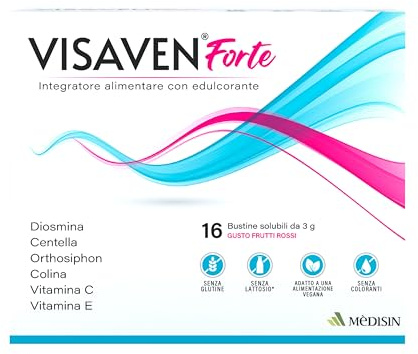 MèDISIN | VISAVEN® FORTE Integratore alimentare con Diosmina, Centella asiatica, Colina, Orthosiphon, Vitamina C e Vitamina E, 16 Bustine Solubili
