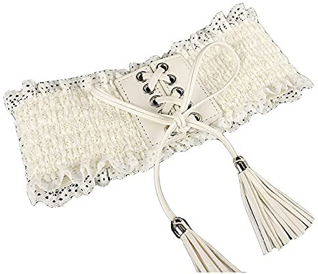 Jungerhouse Damen Taillengürtel Spitze Wickelgürtel Tied Waspie Breiter Kleid Elastischer Aillengürtel Bindegürtel Vintage Hüftgürtel Breit Spitzengürtel Korsett Schnüren (Einheitsgröße,Beige)