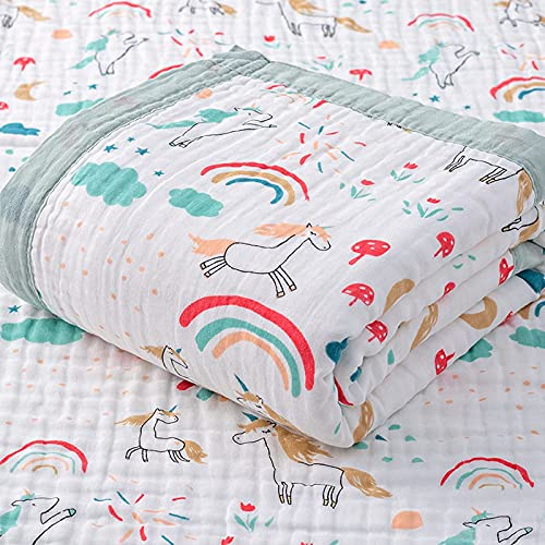 Hivia Musselin Decke 6 Lagig Kuscheldecke Baby Baumwolle 110 x 110 cm Musselin Babydecke Wickeldecke Weiche Decke für Badetuch,Kinderdecke Neugeborene Unisex (Regenbogen)