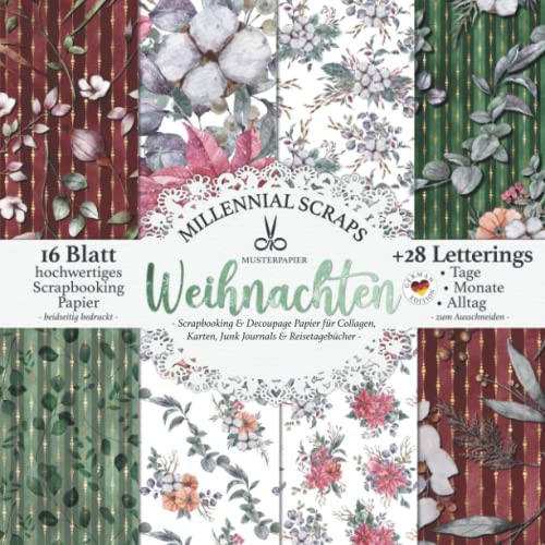 Musterpapier Weihnachten – Scrapbooking & Decoupage Papier für Collagen, Karten, Junk Journals & Reisetagebücher –: DIY Zubehör zum Ausschneiden I ... I Kalender Basteln, Tagebuch Deko & Inspo