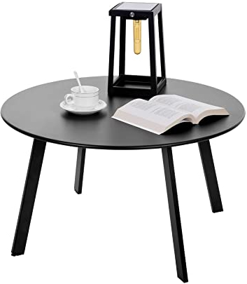 Fokebel Table d'appoint, ronde, en métal, basse, avec pieds réglables, pour jardin, canapé, noire, diamètre x hauteur : 70 x 40 cm
