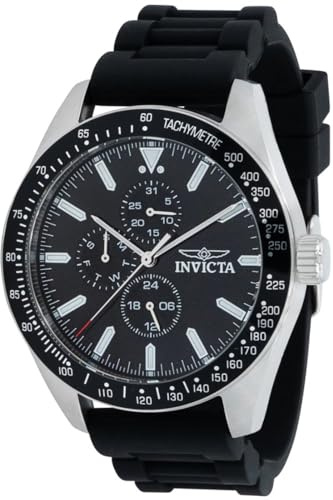 Invicta Aviator 38402 Herren Uhr - Wasserdicht - Analog - Quarzuhrwerk - Edelstahl mit schwarzen zifferblat - 45mm