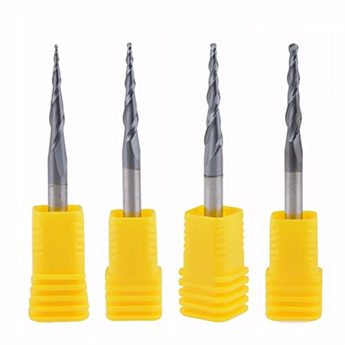ElecMotive 4 pezzi di estremità conica fresa fresa a sfera Raidus 0,25-1 mm CNC incide carving bit in carburo 1/8 gambo TiAIN rivestito