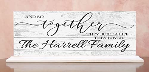 Custom Wedding Gift or Anniversary Family Established Sign Name & Est. Date for Mantel or Shelf - Solid Wood - 16.5in x 6.25in x 3in (Together They Built A Life They Loved)