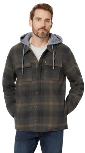 Levi's Herren Plaid Sherpa Lined Hooded Shirt Jacket (Regular & Big & Tall Sizes) Jacke, Mit Kapuze, grünes Ombré-Kar, L