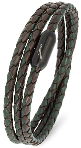 Simaru Wickelarmband Leder Herren Damen, Geflochtenes Echtleder 4 mm, Schwarz, Edelstahl-Magnetverschluss, Handarbeit Made in Germany