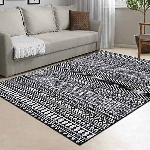 LuxFocus Maschinenwaschbarer Vintage-Teppich, Wasserfest & Rutschfest - Modernes Design für Schlafzimmer, Wohnzimmer, Esszimmer & Küche - 120 x 170 cm Schwarz