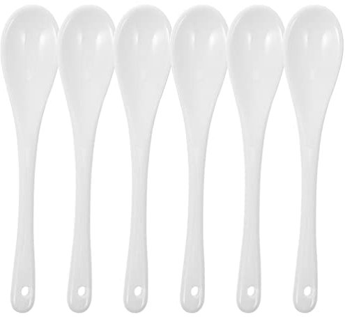 BESTonZON 6pcs Ceramic Mixing Spoon Coffee Spoon Mini Long Handle Beverage Stirring for Household Use