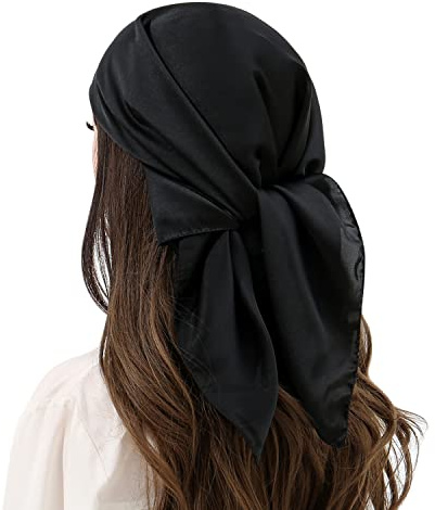 RIIQIICHY Womens Head Hair Scarf Black Like Satin Silk Scarf Sleeping Hair Wrapping Night 27.5
