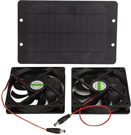Jenngaoo Solarpanel Lüfter Kit, 10W 12V 2A Solarpanel betriebener Doppellüfter Für Kleine Hühnerställe, Gewächshäuser, Schuppen, Haustierhäuser, Fensterauspuff